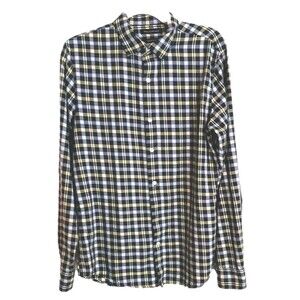 Banana Republic Mens M Tall Oxford  Long Sleeve Button Down Shirt Navy Yellow